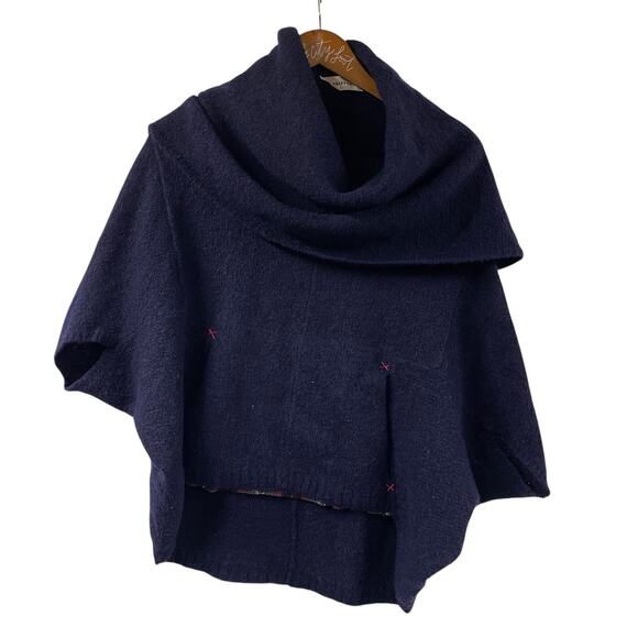 Sparrow Poncho Sweater Blue Pullover Wool Blend Anthropologie - Picture 1 of 7